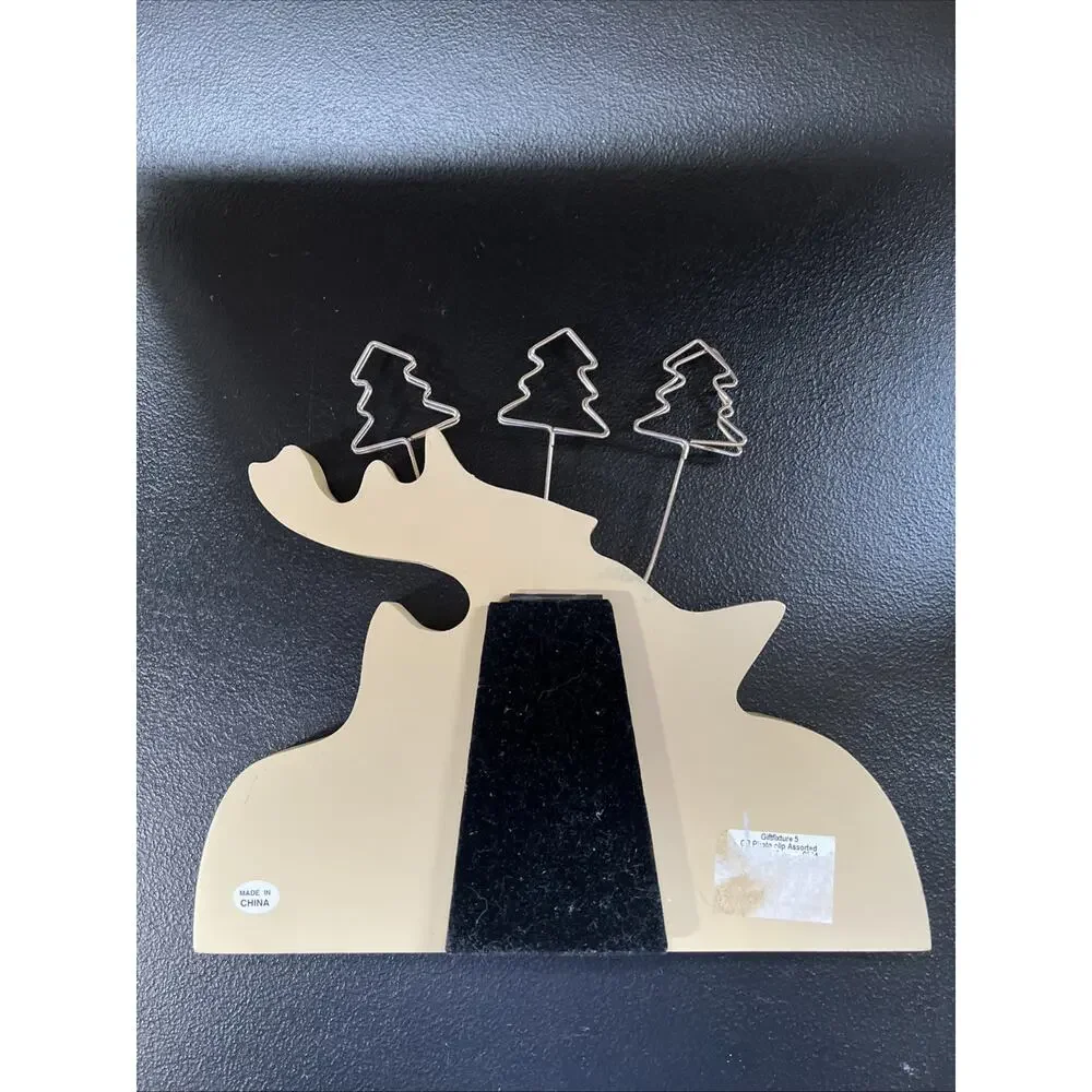 Vintage Cheri Blum Photo Clip Reindeer Holiday Christmas Wood Tabletop Stand